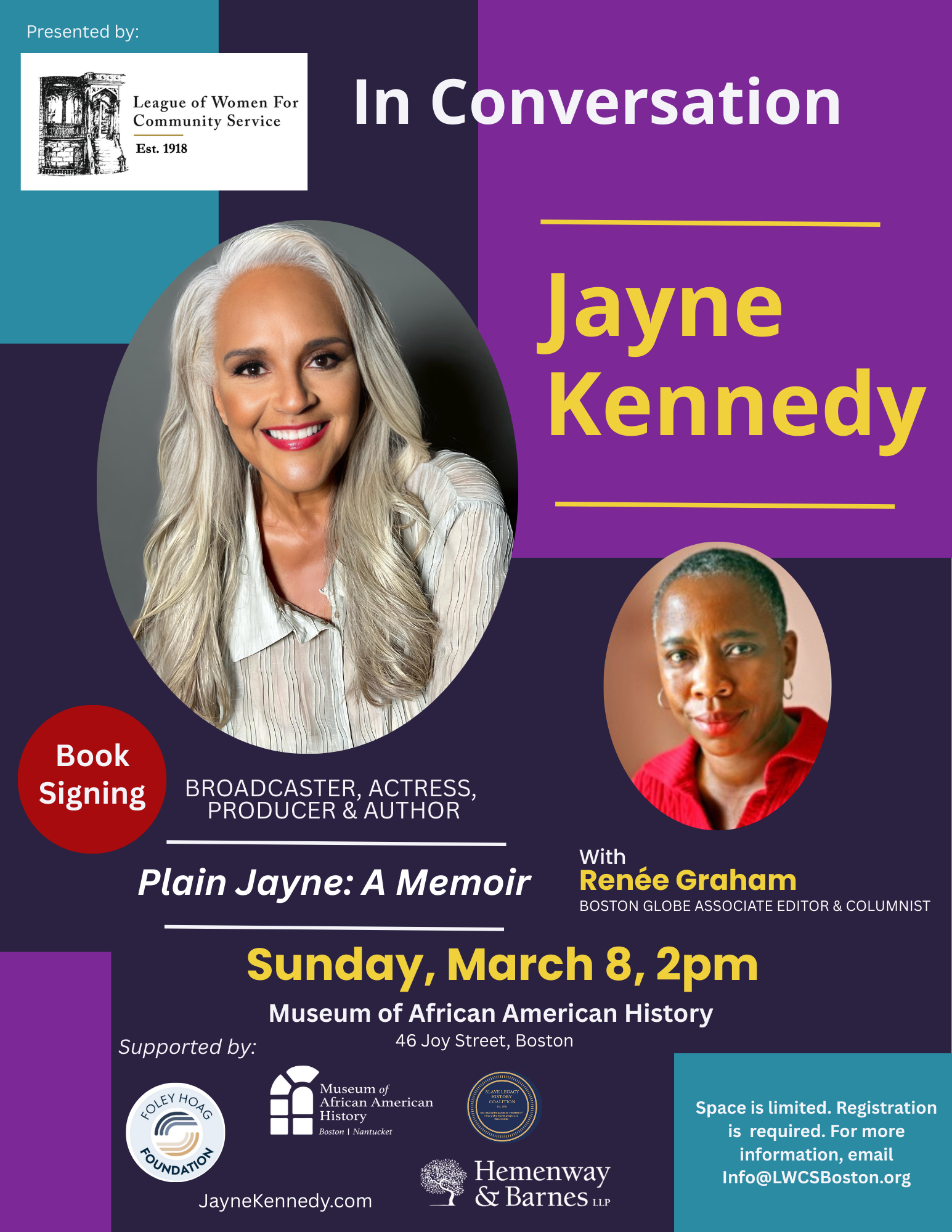 In Conversation with Jayne Kennedy and Renee Graham Event Flyer