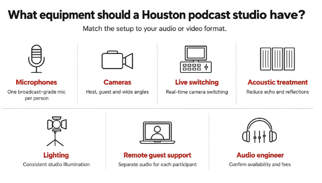 What equipment should a Houston podcast studio have?