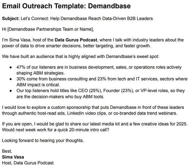 Email template for B2B Podcast Sponsorship 500