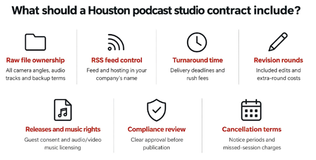 What should a Houston podcast studio contract include?