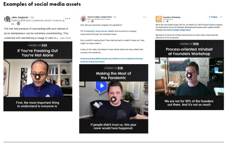 Social media video clips promoting Leaders of B2B Podcast interviews.
