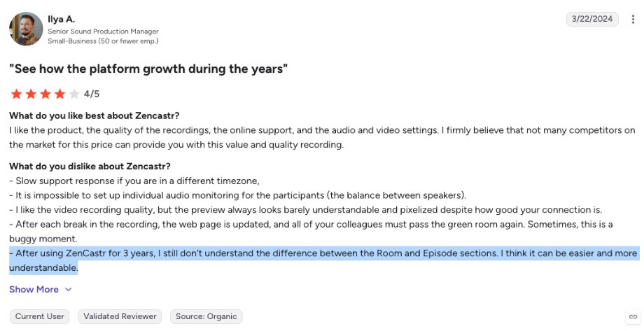 A review regarding the ZenCastr's Room and Episode sections.