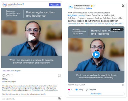 LinkedIn post featuring a podcast video promoting business innovation and resilience.