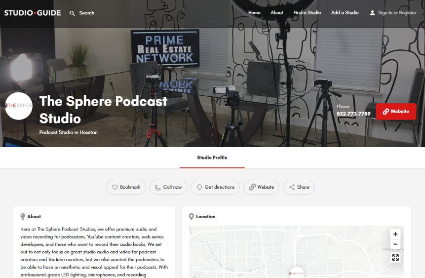 The Sphere Podcast Studios website