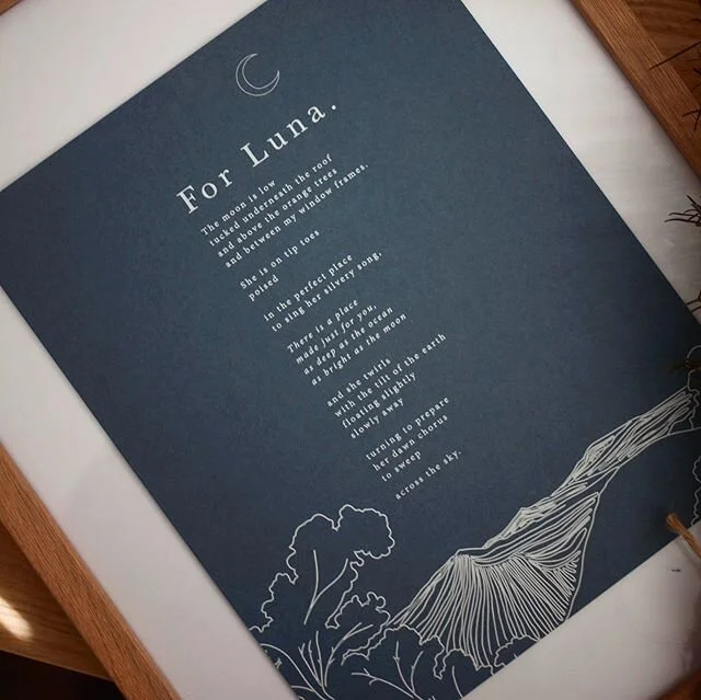 Loved this little project for Ella. Her friends little girl Luna turned 1 ✨ Ella wrote her a poem and I illustrated this print, making it a very special birthday gift