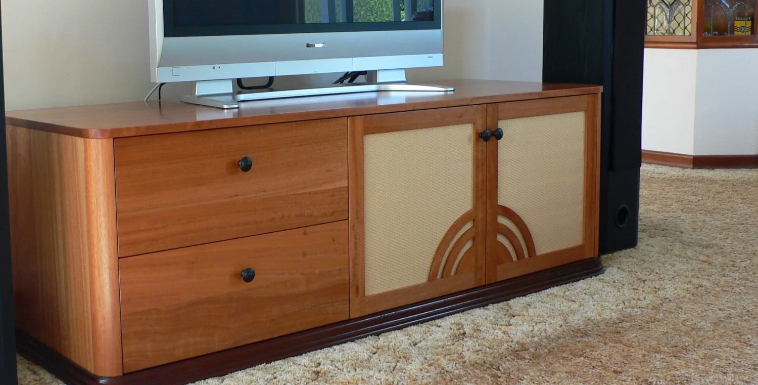 Beautifully designed and made by Stuart this Art Deco Inspired entertainment unit is a crowd pleaser