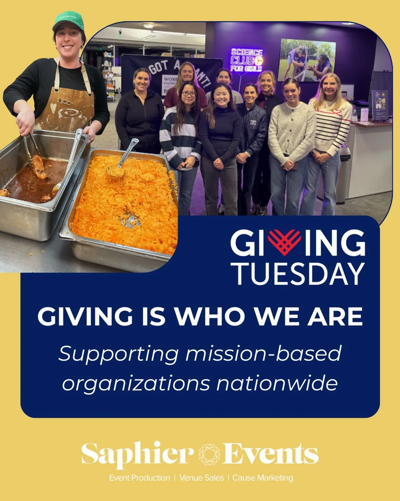 At Saphier Events, we work exclusively with Mission Based Organizations and every one of our clients is doing incredible and essential work. From mentoring and education to food security, housing, racial equity, health advocacy, environmental impact,