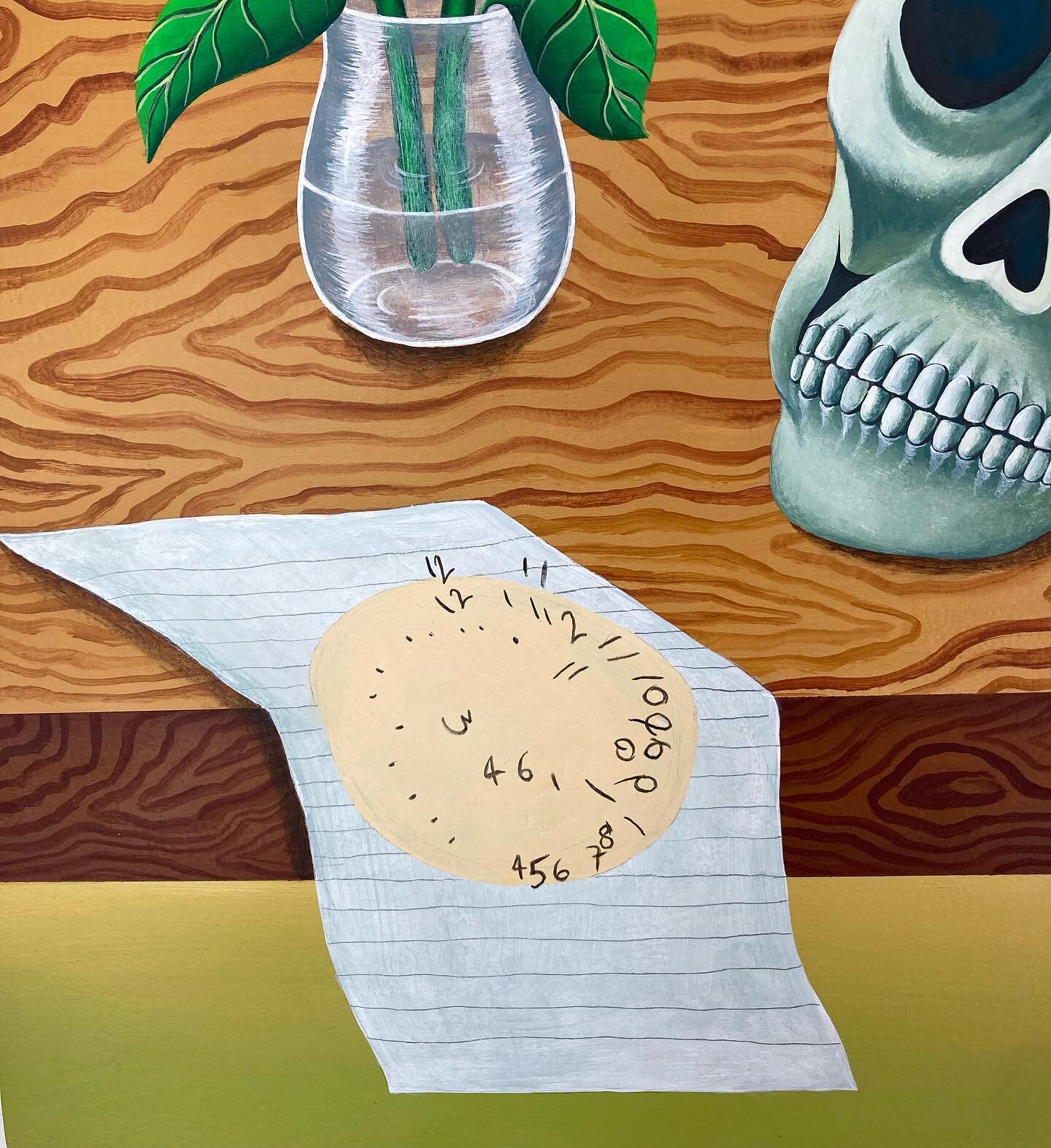 #detail ‘Memrobilia’, 60x50cm, acrylic on wood, 2022 💀 
Full painting on view at Forget me not’ @rehbeingalerie 🎉 Opening Friday 10/06 🎉 #art #painting #dementia #clock