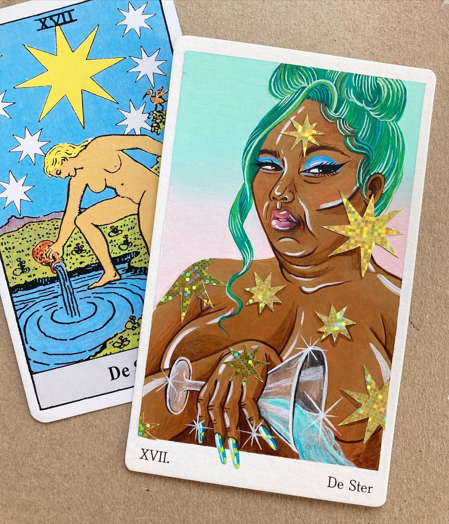 ⭐️ Last summer&rsquo;s project with @taroteditions ⭐️ where each 78 artists did a reinterpretation of 1 card in the Tarotdeck. ⭐️ @lizzobeeating being my ultimate QUEEN, obviously she is THE STAR ⭐️ #art #painting #lizzobeeating