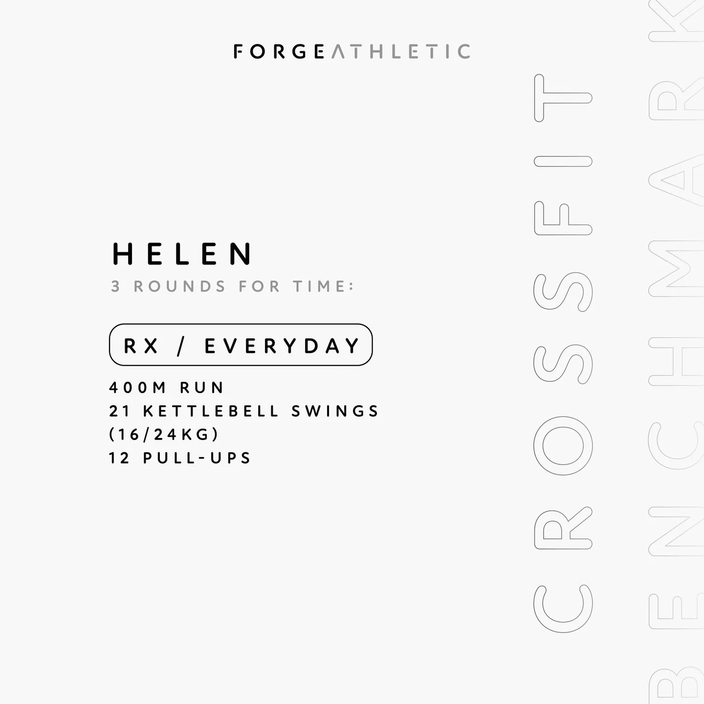 CrossFit Benchmark | Helen
-
Helen is a classic CrossFit benchmark WOD that delivers a punchy mix of conditioning and gymnastics.
-
It&rsquo;s all about balancing intensity and strategy - push the run, stay smooth and powerful on the swings and chip 