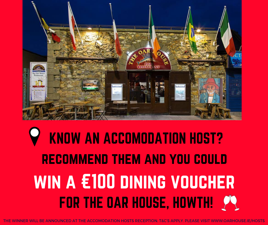 Go to our Facebook page @oar.howth to enter the draw to win a €100 DINING VOUCHER for the OAR HOUSE, HOWTH.