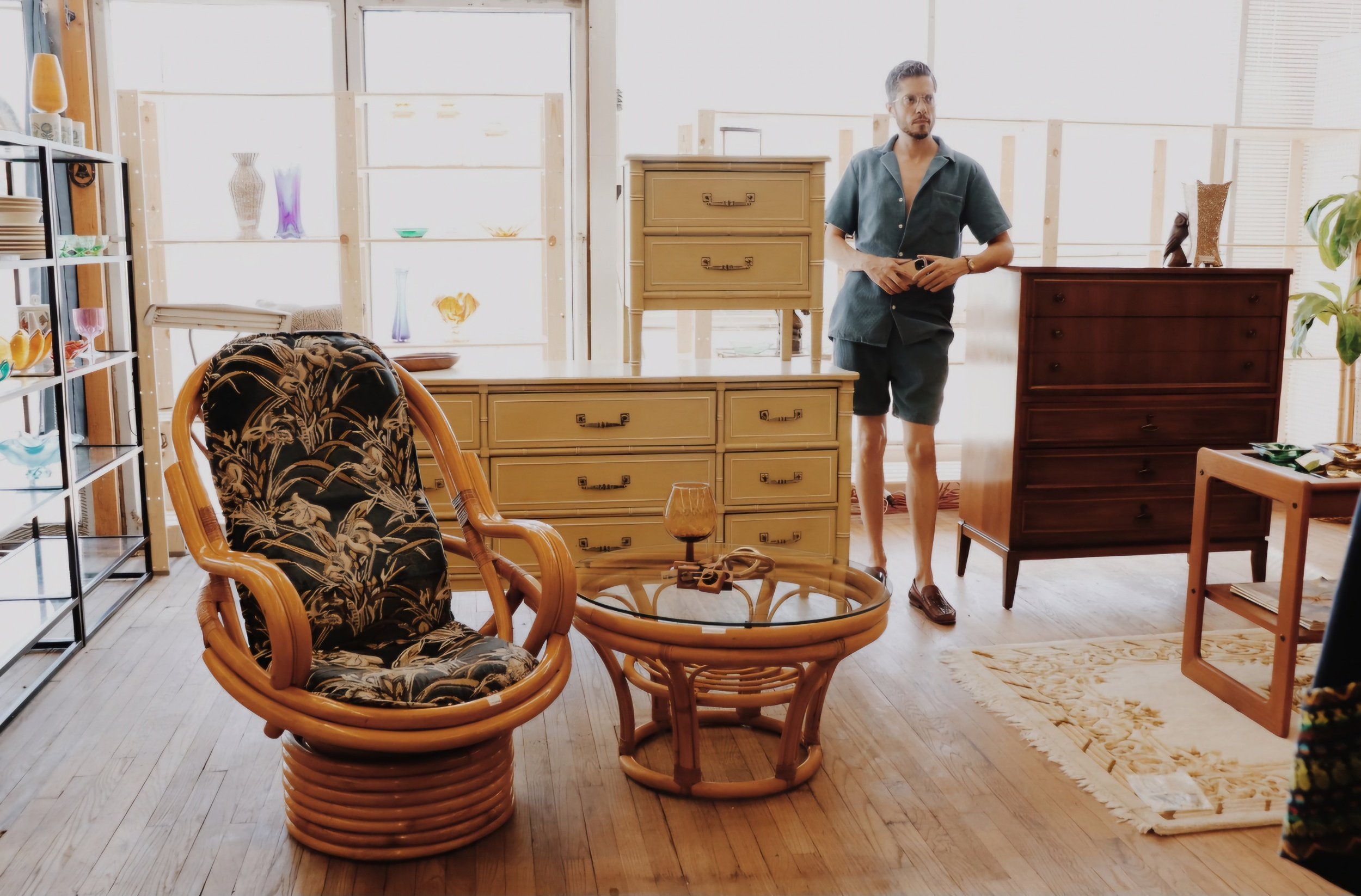 Trevor standing in Trevor's Modern Life vintage store in Albuquerque, NM