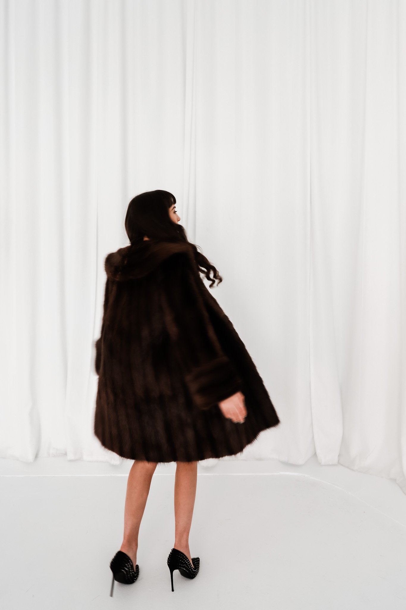 The Ashlyn Coat - Vintage Dyed Muskrat Fur Aline Jacket with Exaggerated Collar & Cuffs