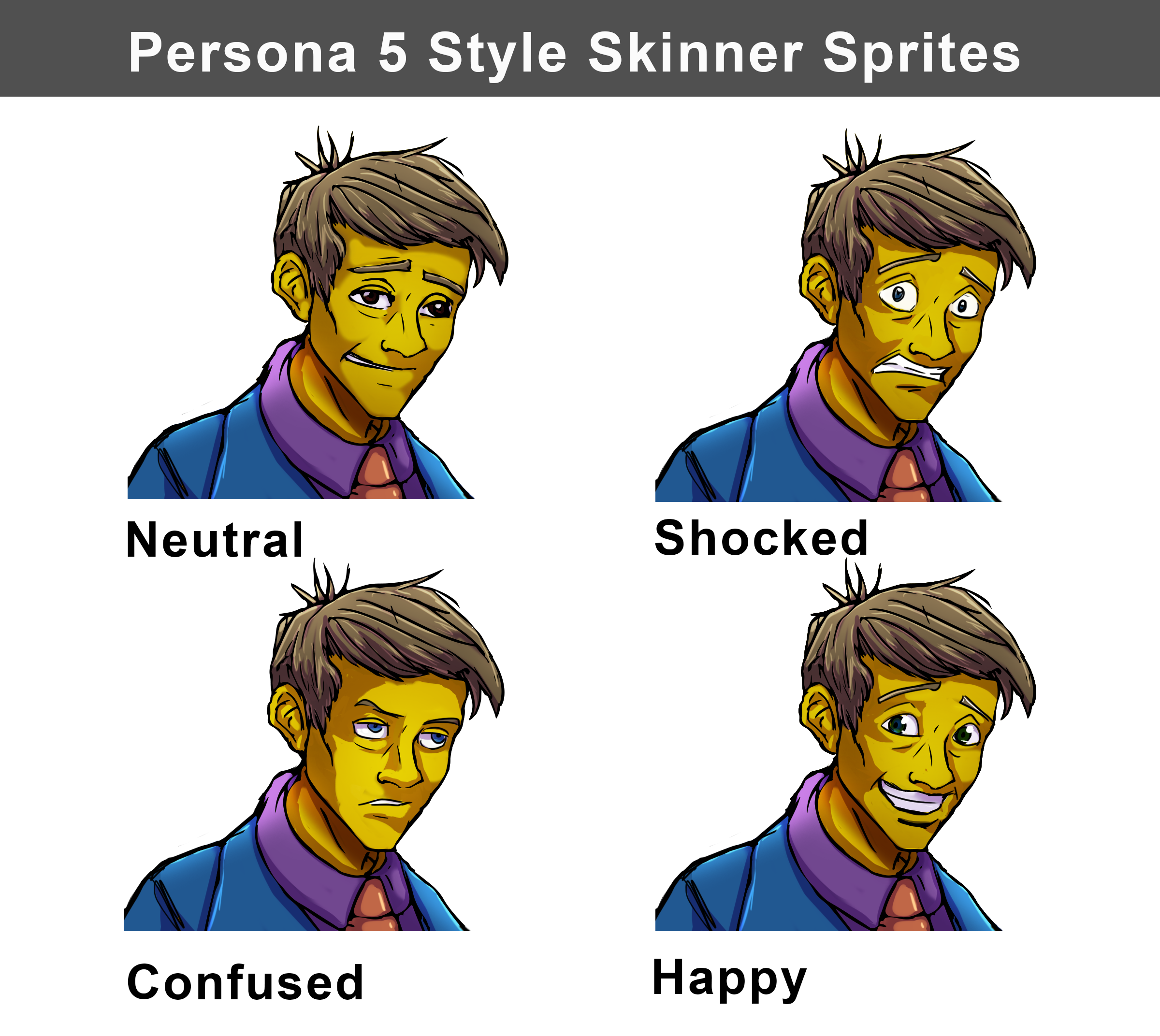 team hams sprite animation expression compilation  persona 5 simpsons seymour skinner
