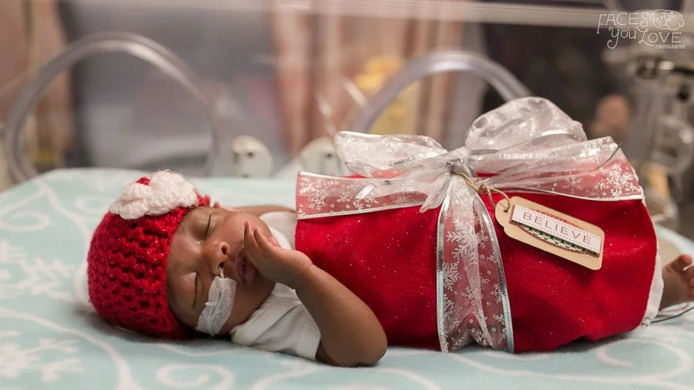 (Faces You Love Photography/March of Dimes) Santa turned the babies in the NICU at Saint Luke's Hospital of Kansas City into tiny "gifts" this holiday season.