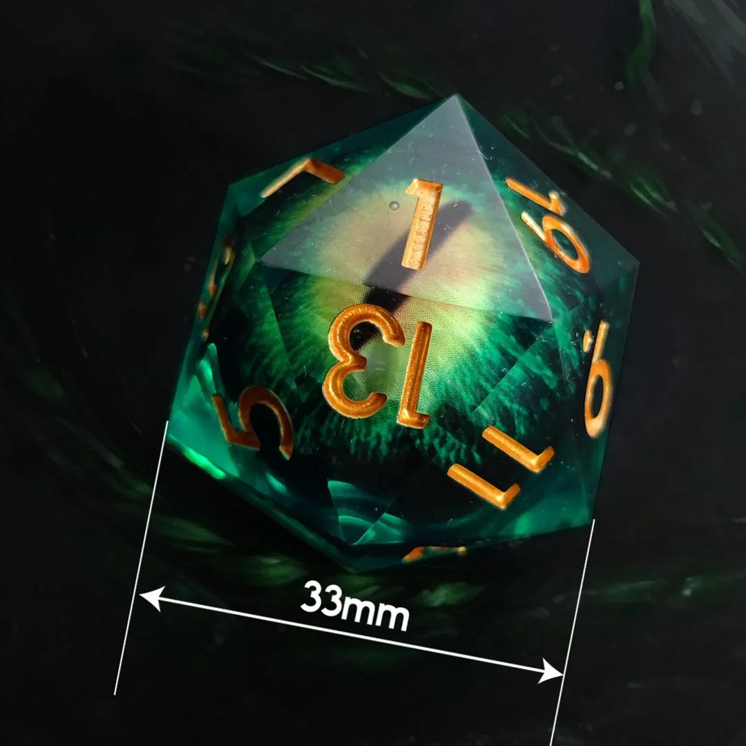Oeil de Dragon mouvant - Vert- D20 jumbo en résine