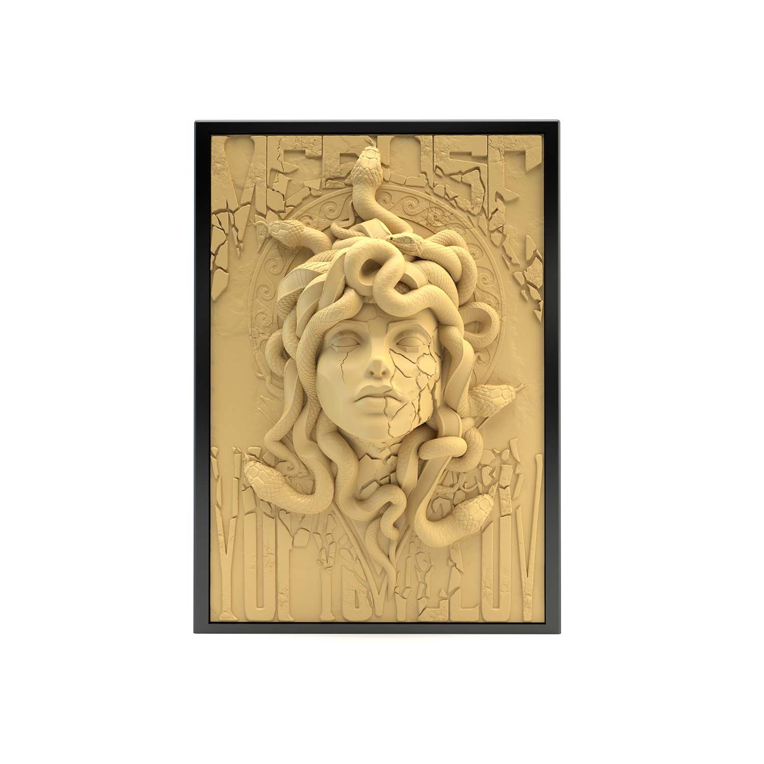 Tour à dé sculptée de la méduse pétrifiée. Idéal pour lancer et transporter vos dés. Vue de gauche. Vue de face, boité fermée.