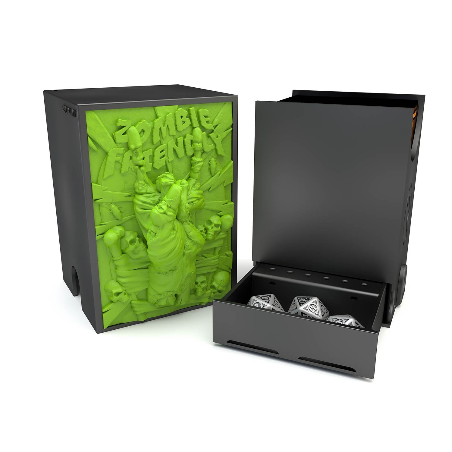 Deck box dans le thème zombie, intérieur 100+ avec un tiroir pour ranger les dés et absorbeur d’humidité.