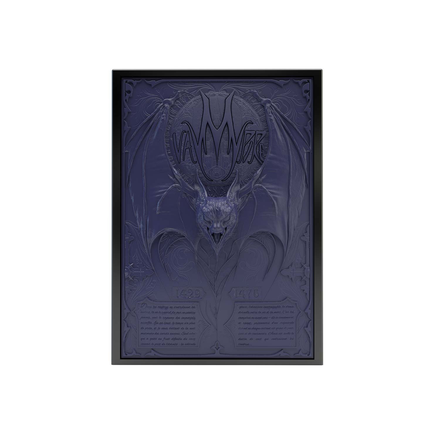 Deck box sculptée d’un vampire transformé en chauvesouris. Idéal pour protéger et embellir un deck JCC, format 100+ ou 60+15. Vue de face, boité fermée.