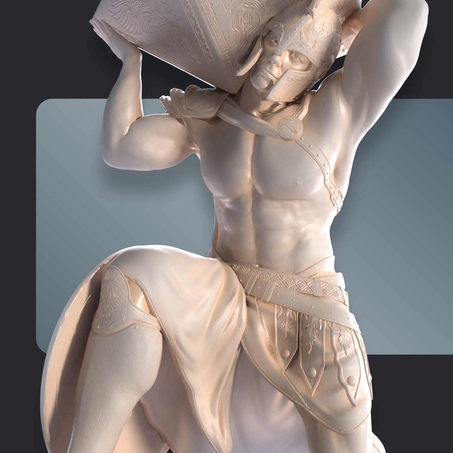 Accessoire de jeu : sculpture miniature d’un spartiate soutenant votre dès 20.