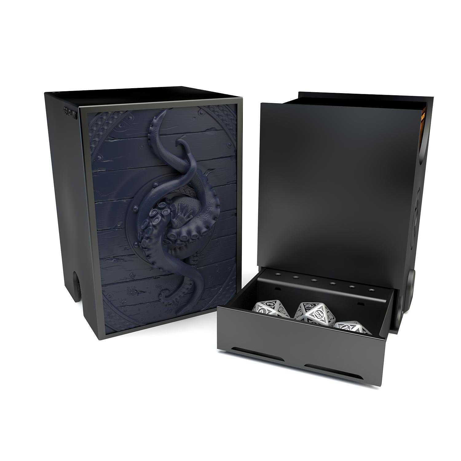 Deck box dans le thème tentacule et kraken, intérieur 100+ avec un tiroir pour ranger les dés et absorbeur d’humidité.