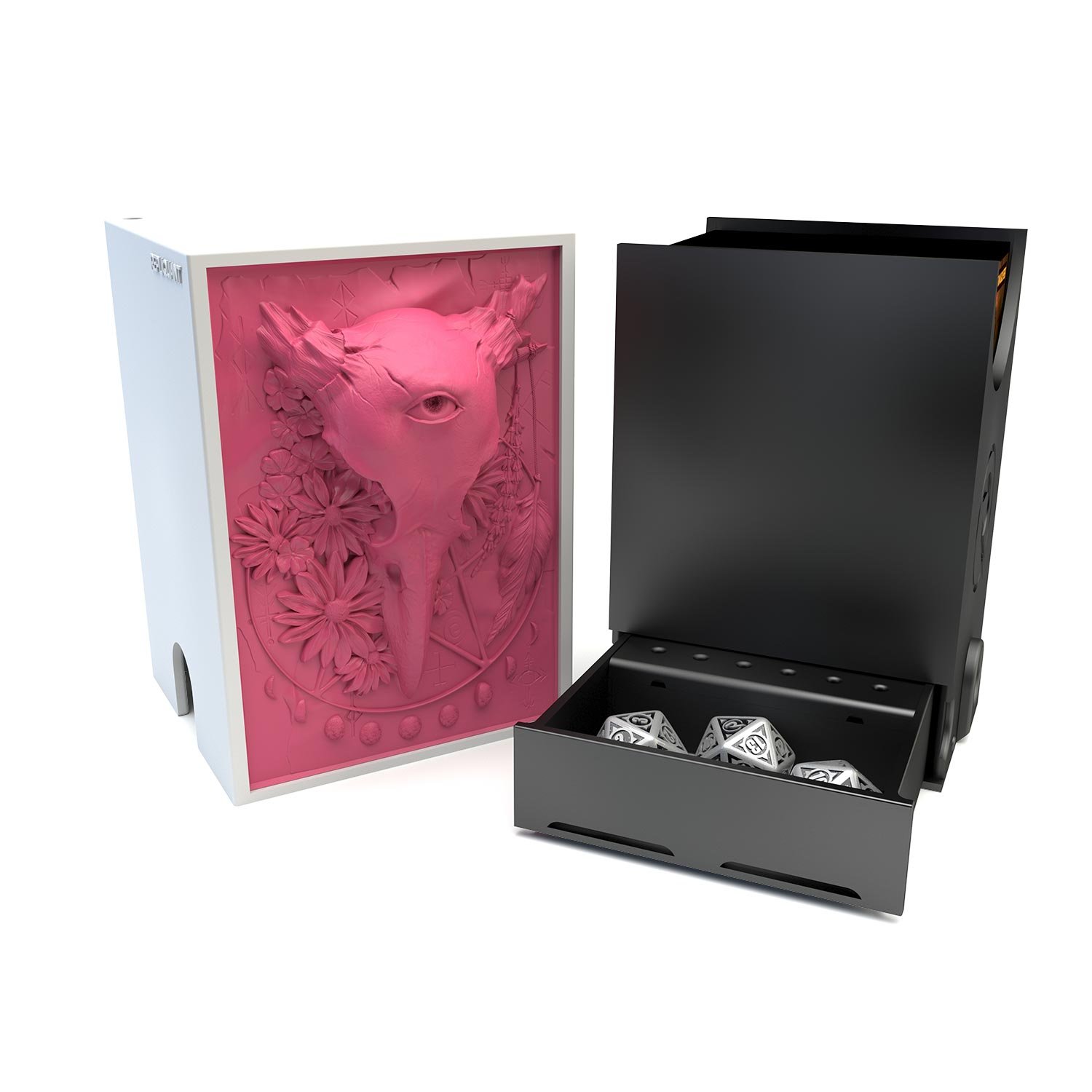 Deck box dans le thème sorcière, intérieur 100+ avec un tiroir pour ranger les dés et absorbeur d’humidité.