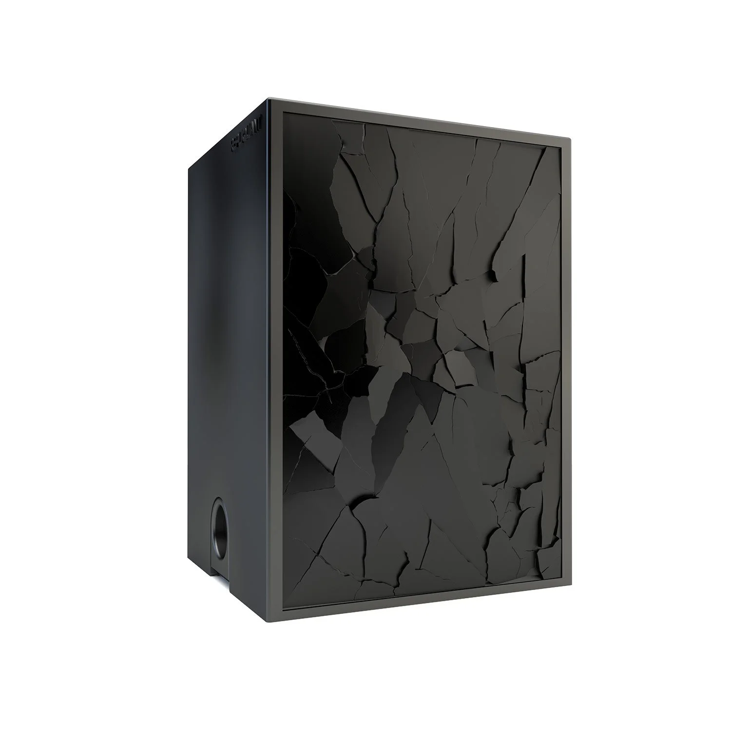 Deck box sculptée noir représentant une vitre cassée. Idéal pour protéger et embellir un deck JCC, format 100+ ou 60+15. Vue de gauche, boité fermée.