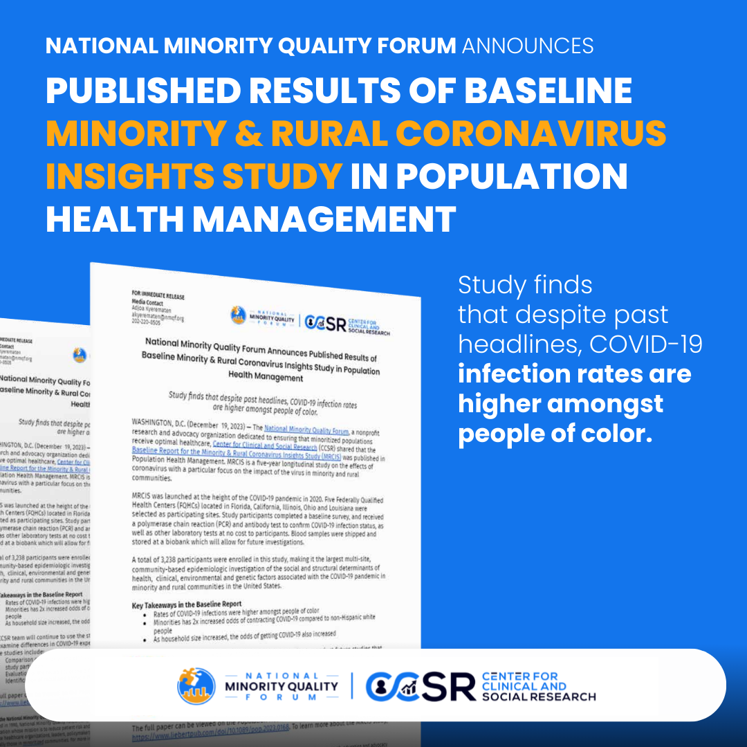 National Minority Quality Forum Announces Published Results of Baseline Minority &amp; Rural Coronavirus Insights Study in Population Health Management