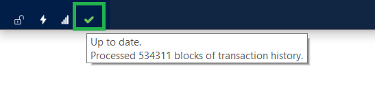 A check mark will appear when your wallet has synced. Keep in mind the number shown will be higher than shown above, and will increase over time.