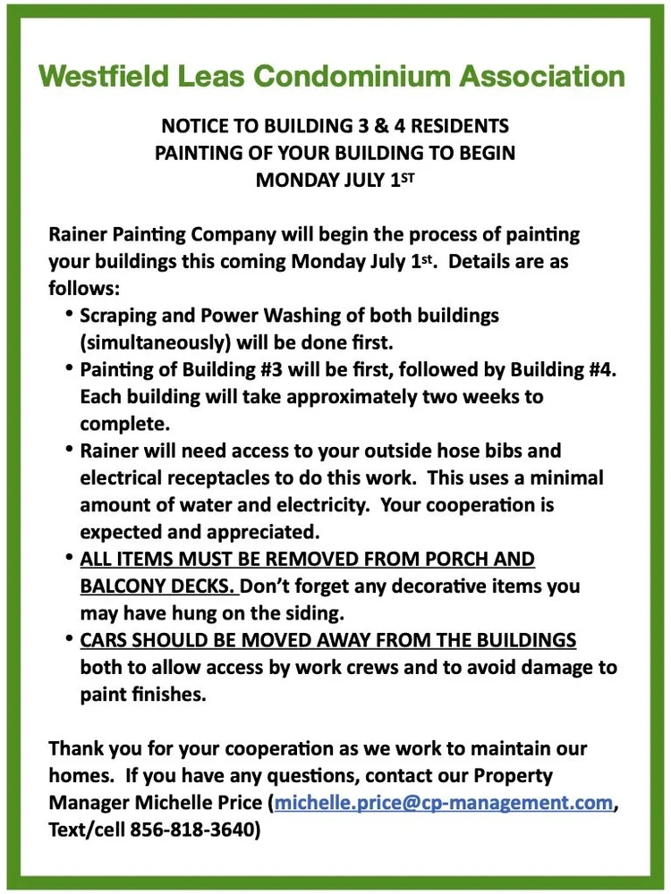 COMMUNITY NEWS — WESTFIELD LEAS CONDOMINIUM