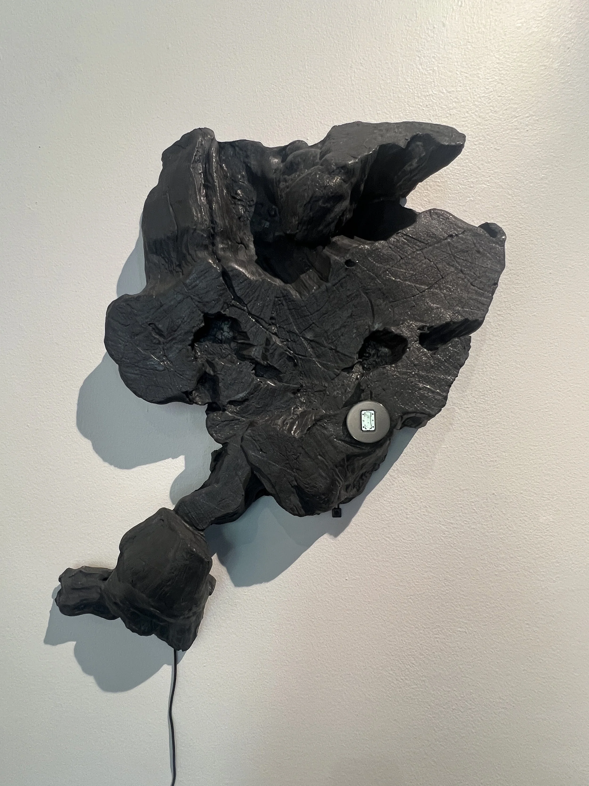   Prometheus, Nevada   3D-scanned stump cast in ceramic of the oldest Bristlecone pine to be scientifically dated (5,000 years old when cut), PLA, bone conduction speaker, Sound: voice, ocean waves 