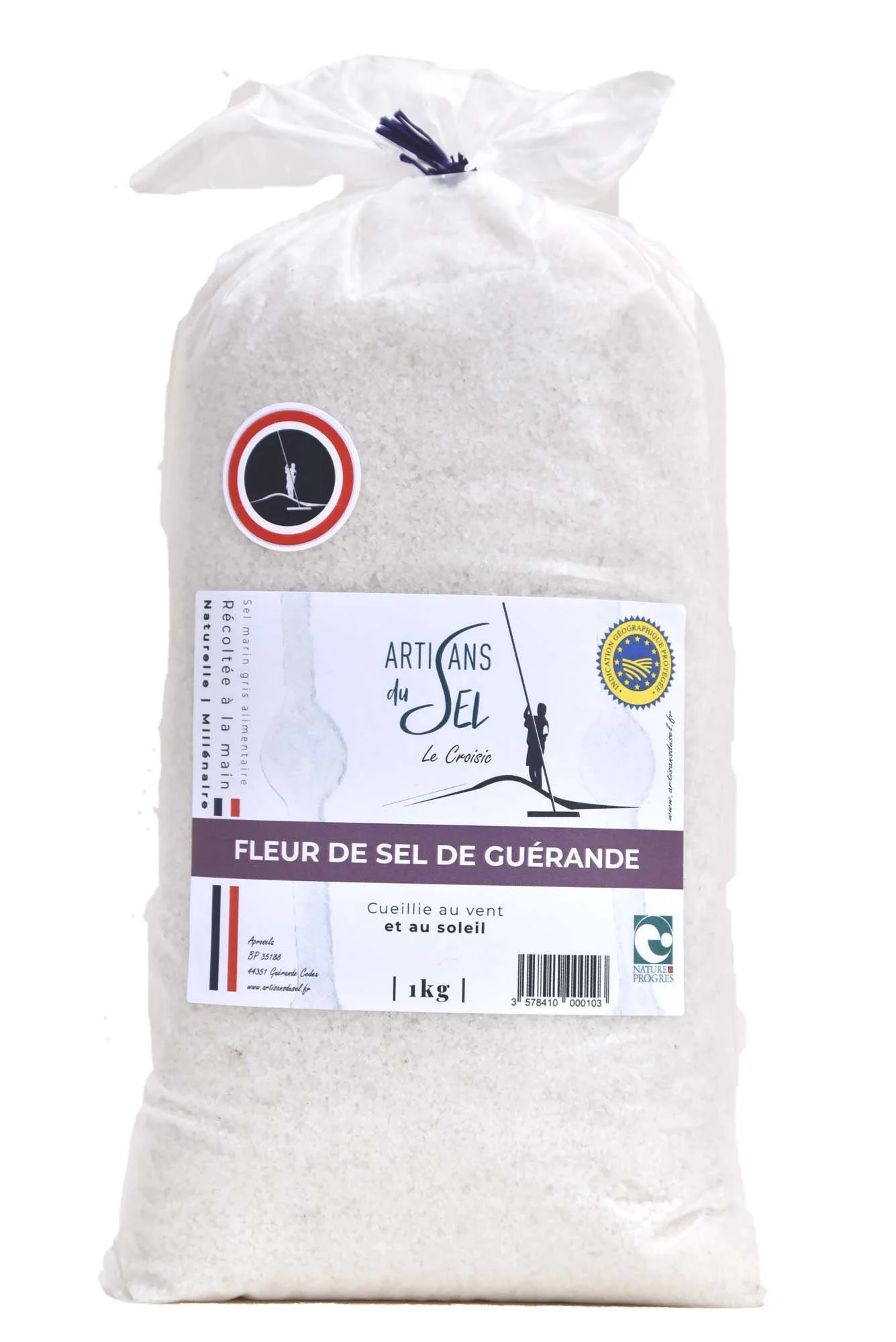 Fleur de Sel de Guérande IGP 1 KG – Artisans du Sel | Récoltée à la Main, 100% Naturelle | Sel Marin Non Raffiné | Cristaux Délicats, Finition Gastronomique