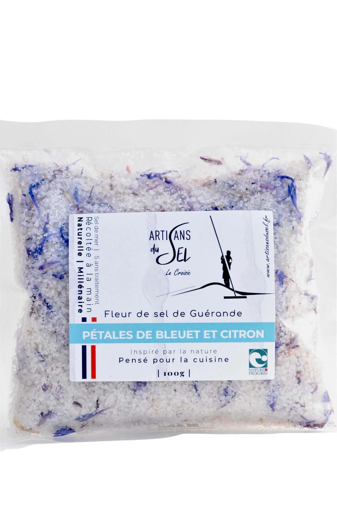 Fleur de Sel de Guérande aux Pétales de Bleuet & Citron Bio – Sachet 100g | Artisans du Sel
