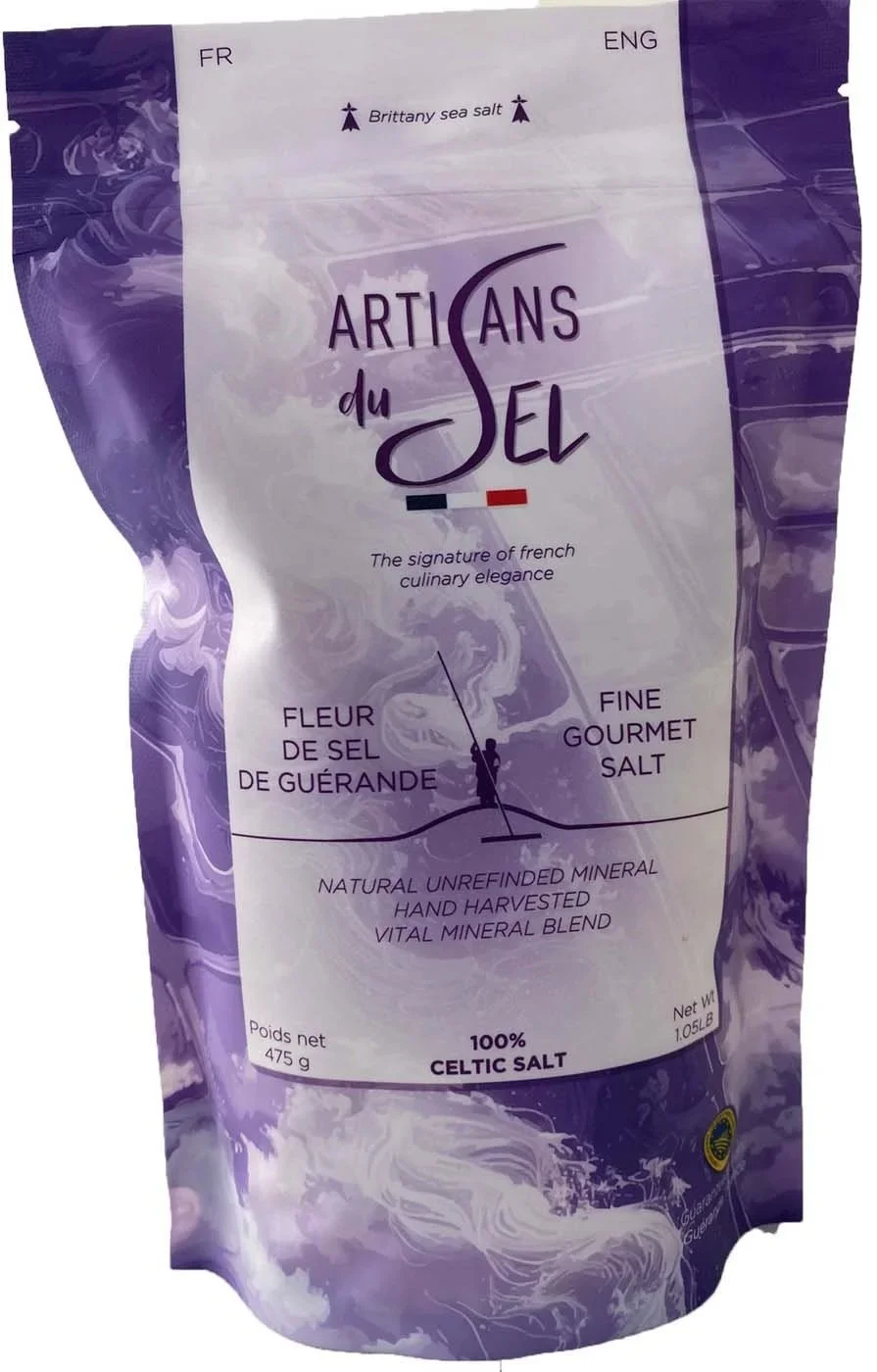 Premium Celtic Fleur de Sel from Guérande. Hand-harvested, delicate sea salt flakes, unrefined and natural. Perfect finishing salt