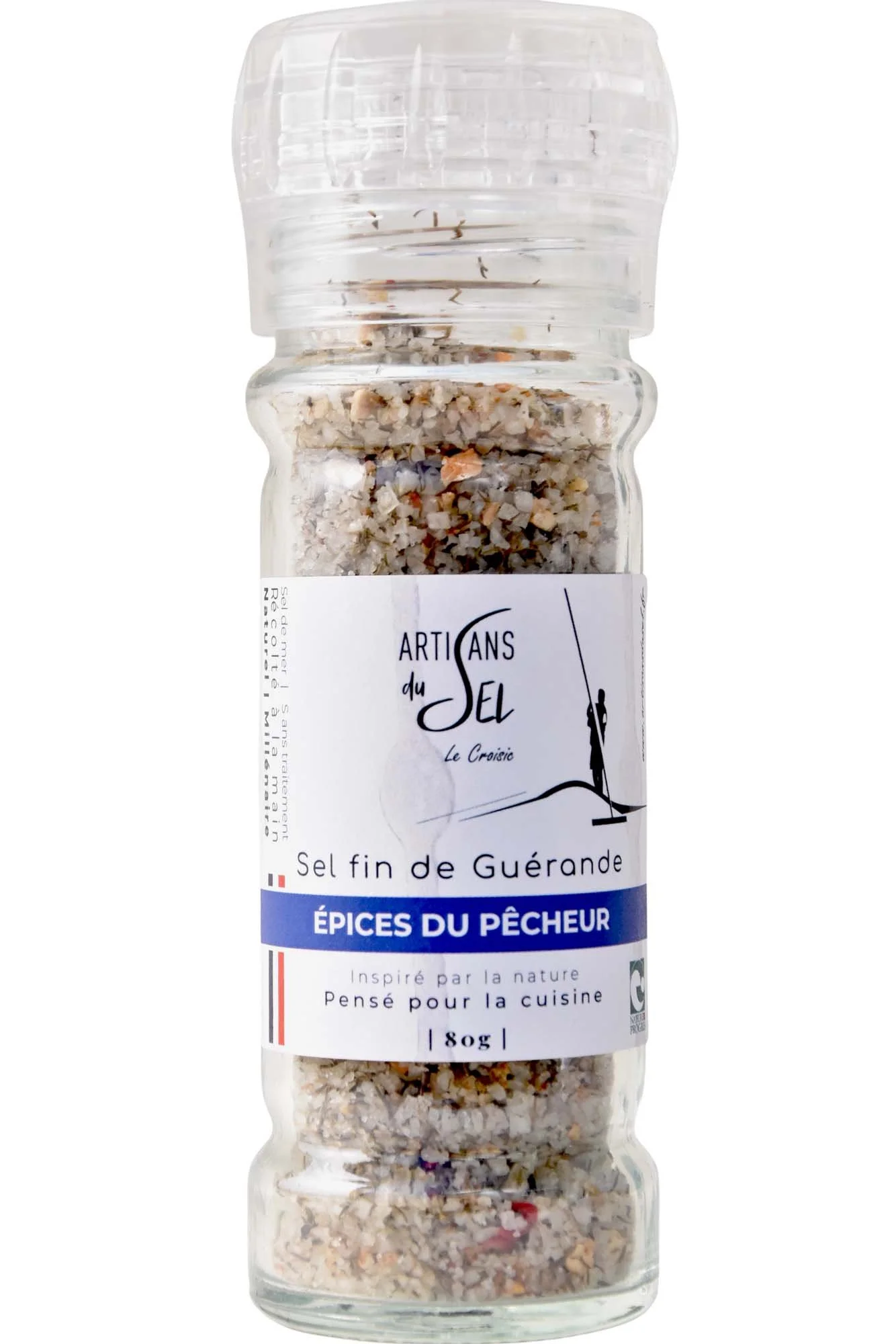 Sel fin de Guérande aux Epices du Pêcheur – Moulin Rechargeable Double Mouture 80g | Artisans du Sel