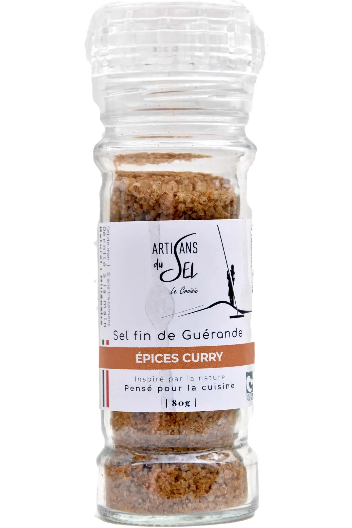 Sel fin de Guérande au Curry – Moulin Rechargeable 80g I Artisans du Sel