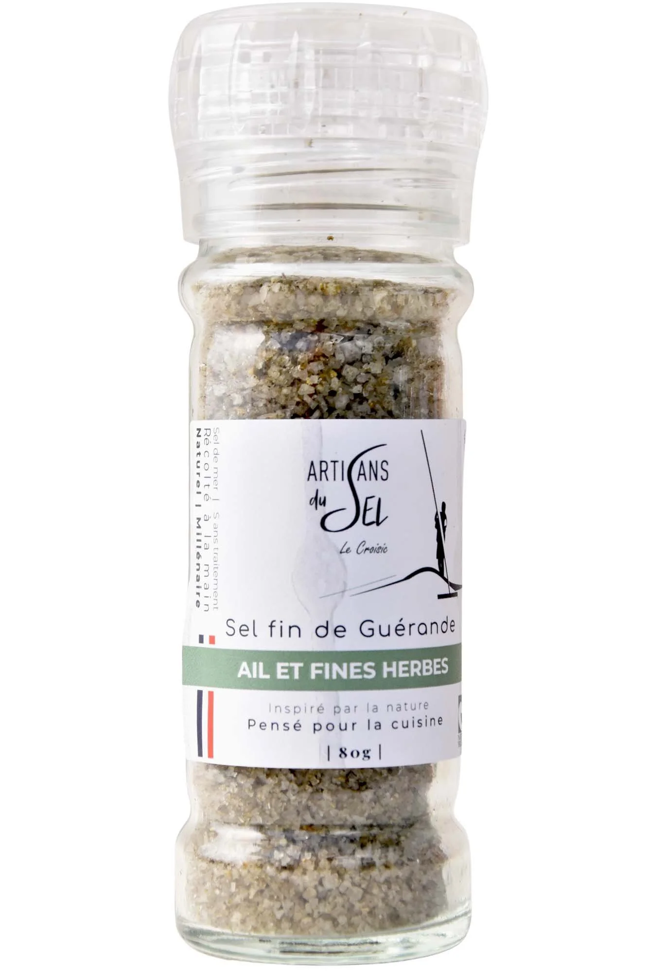 Sel fin de Guérande à l’Ail et Fines Herbes – Moulin Rechargeable 80gr – Artisans du Sel