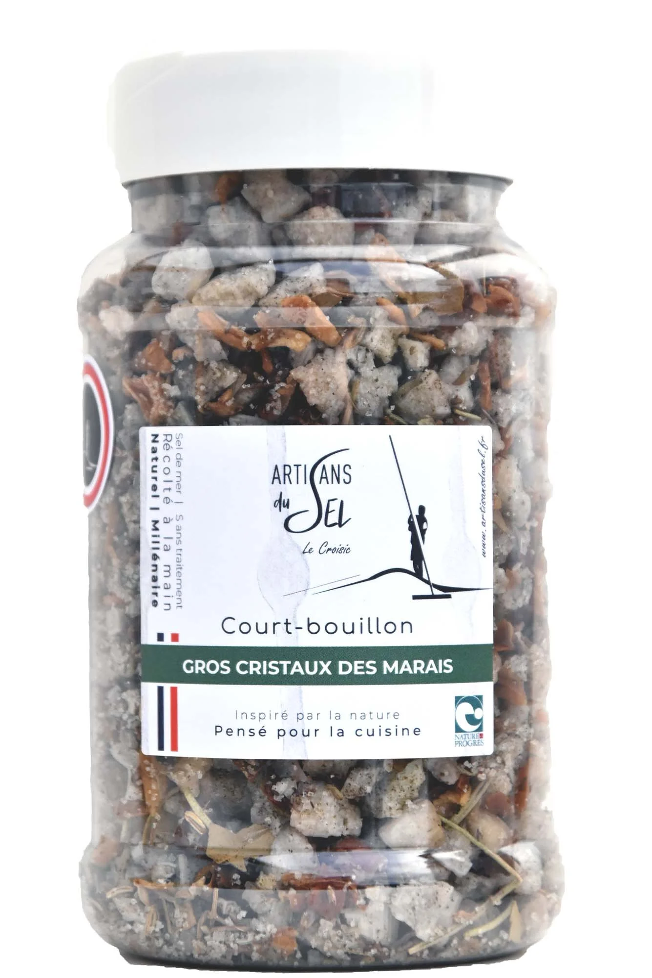 Court-Bouillon des Marais aux Gros Cristaux & Herbes Bio – Pot Verseur 350g | Artisans du Sel
