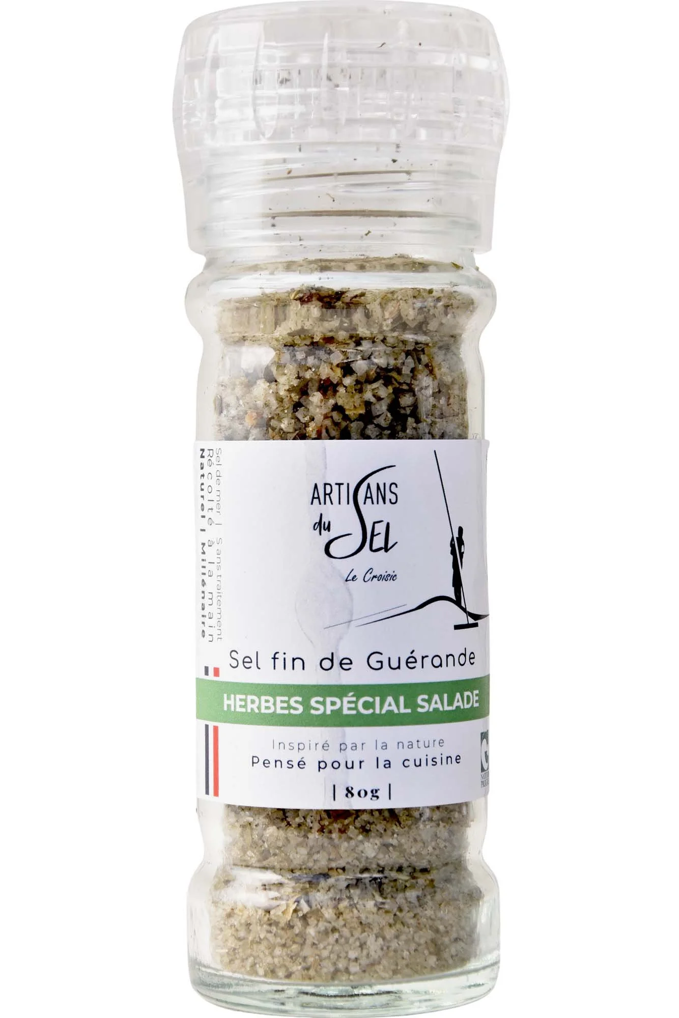 Sel fin de Guérande Spécial Salade – Moulin Rechargeable 80g | Artisans du Sel