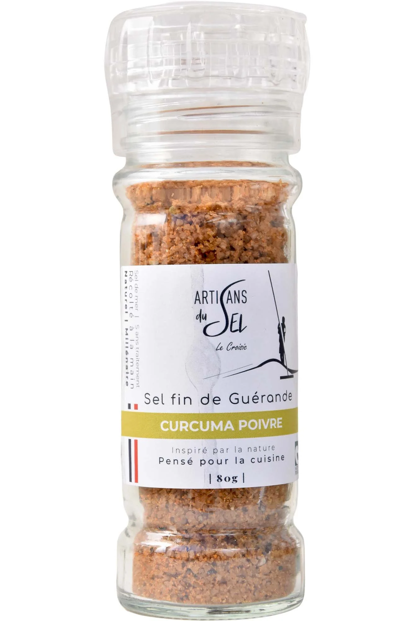 Sel fin de Guérande Curcuma & Poivre Noir de Madagascar – Moulin Rechargeable Double Mouture 80g | Artisans du Sel
