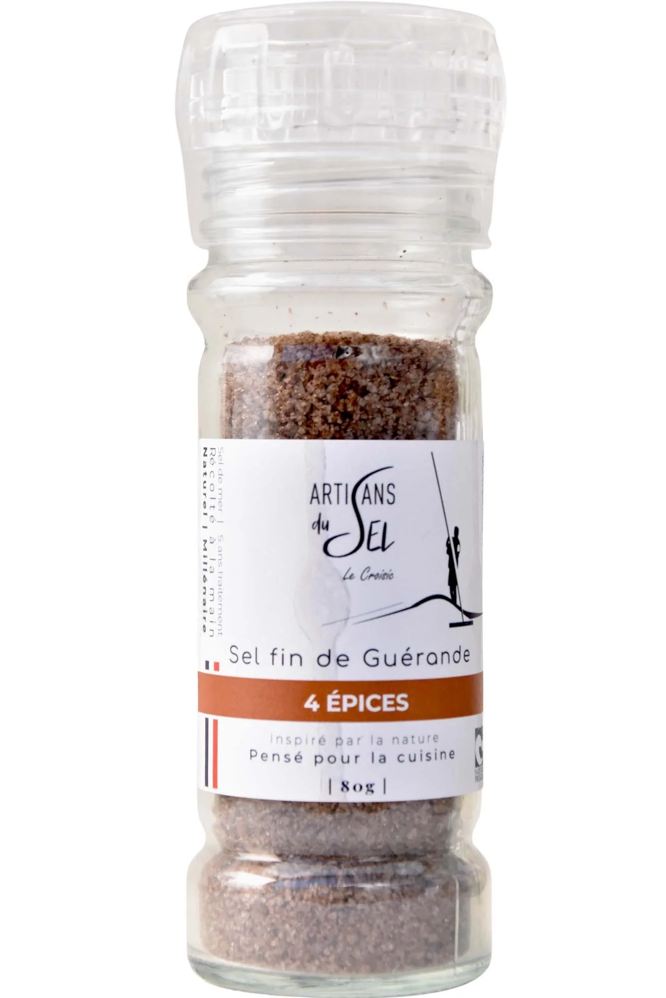 Sel fin de Guérande 4 Épices – Moulin Rechargeable – Cannelle, Muscade, Clou de Girofle & Poivre Noir | Artisans du Sel
