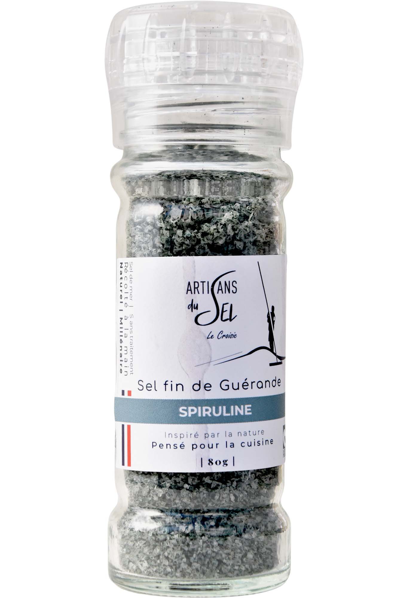 Sel fin de Guérande à la Spiruline – Super Algue – Moulin Rechargeable 80g | Artisans du Sel