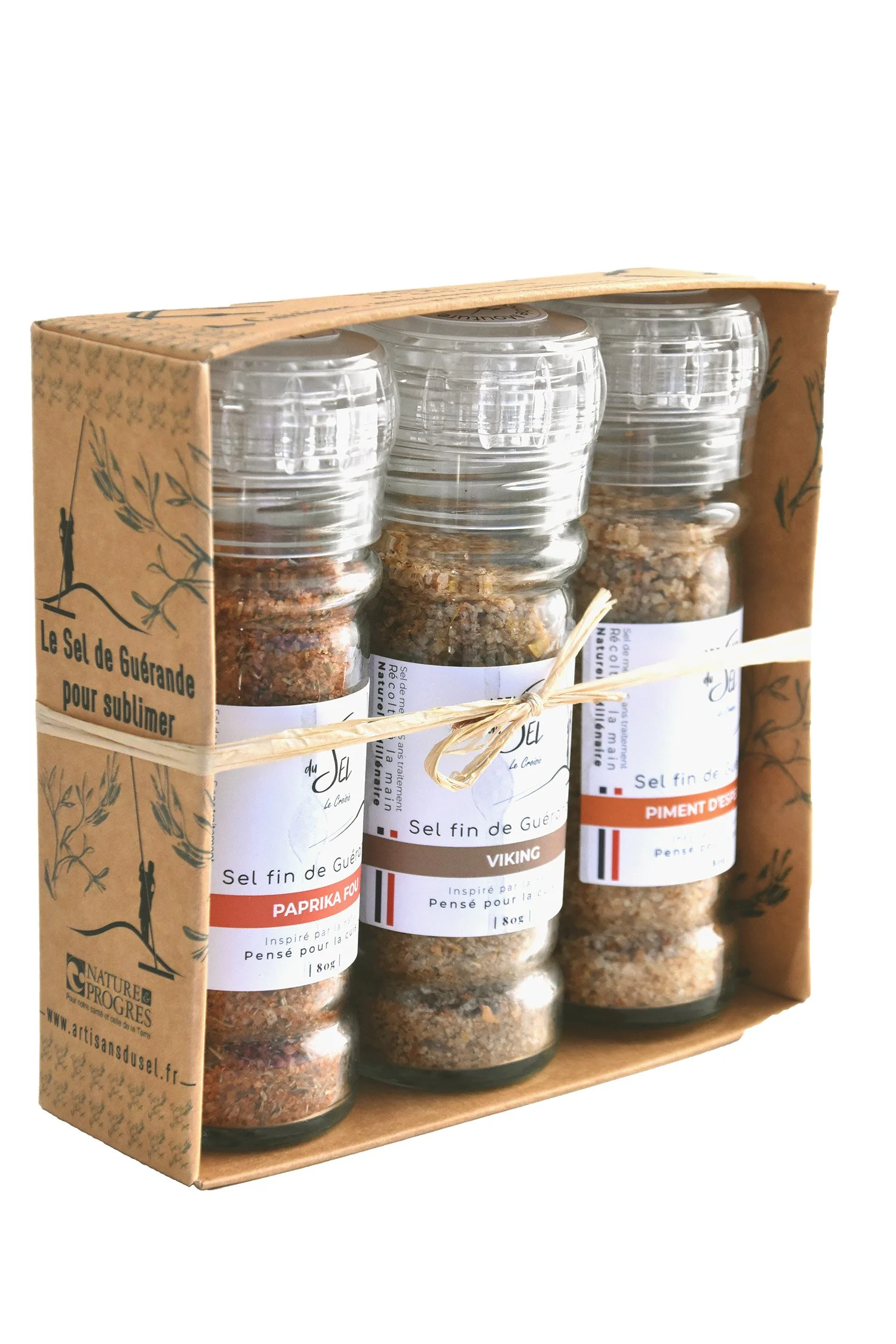 Coffret de 3 Moulins Sel fin de Guérande - Piment d'Espelette, Paprika Fou, Viking - 80g*3 - Artisans du Sel