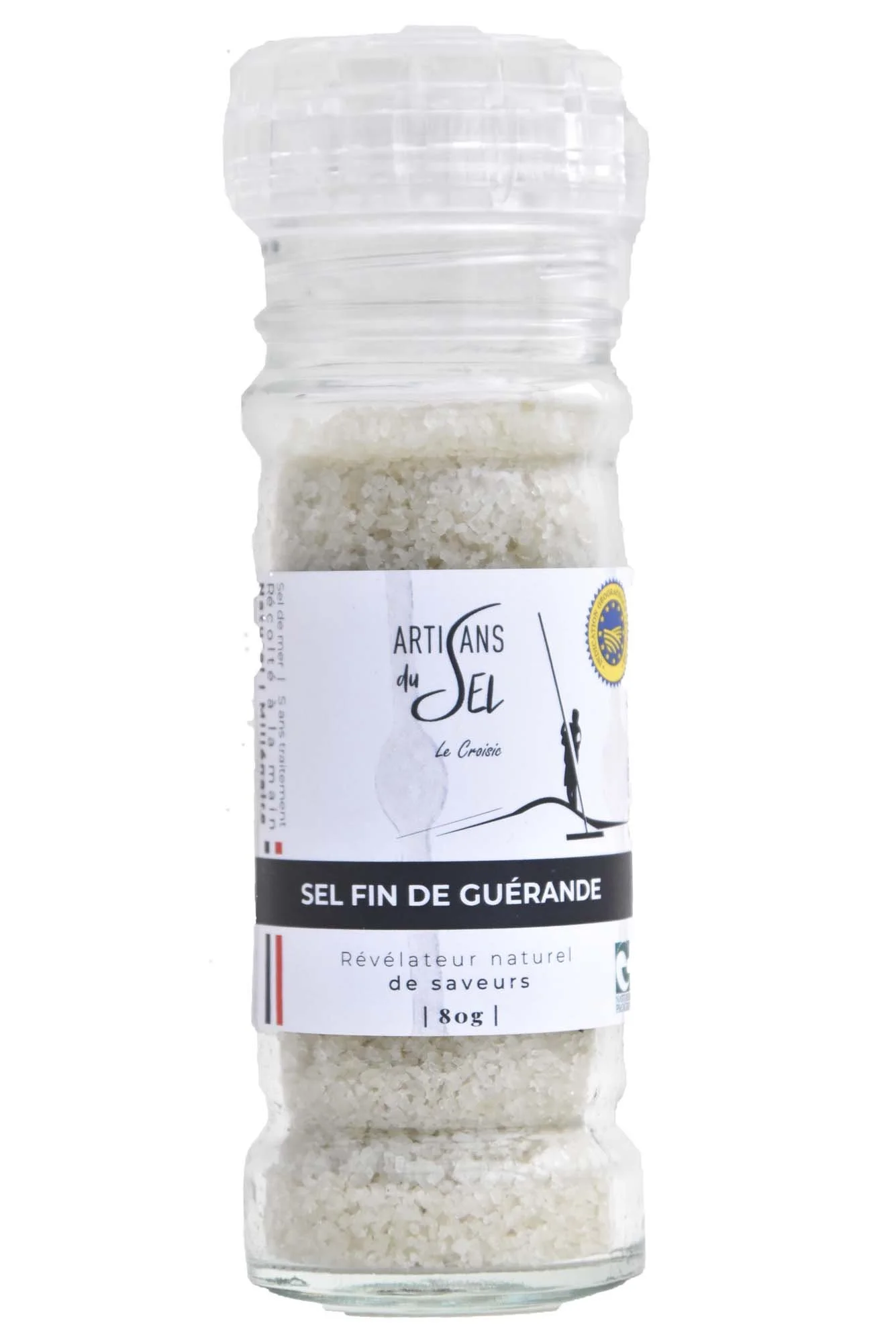 Sel Fin de Guérande IGP Moulin rechargeable 80 g – Artisans du Sel | Sel Marin Naturel Non Raffiné, Tamisé (Non Broyé Non Chauffé) | Sans Additif