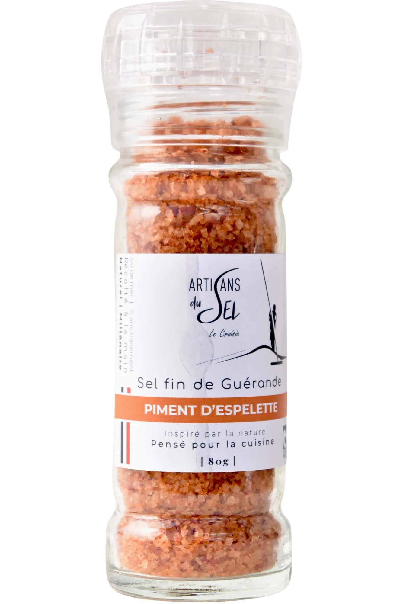 Sel fin de Guérande au Piment d’Espelette – Moulin Rechargeable 80g – Artisans du Sel