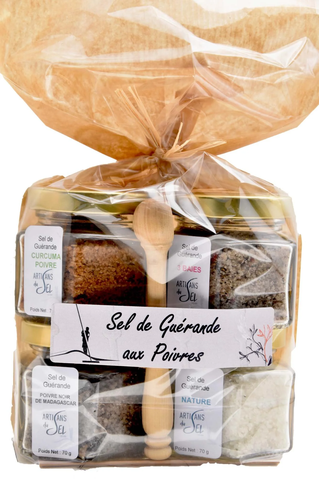 Lot de Sel de Guérande aromatisé aux Poivres + Pelle en Bios - 4*70gr | Artisans du Sel