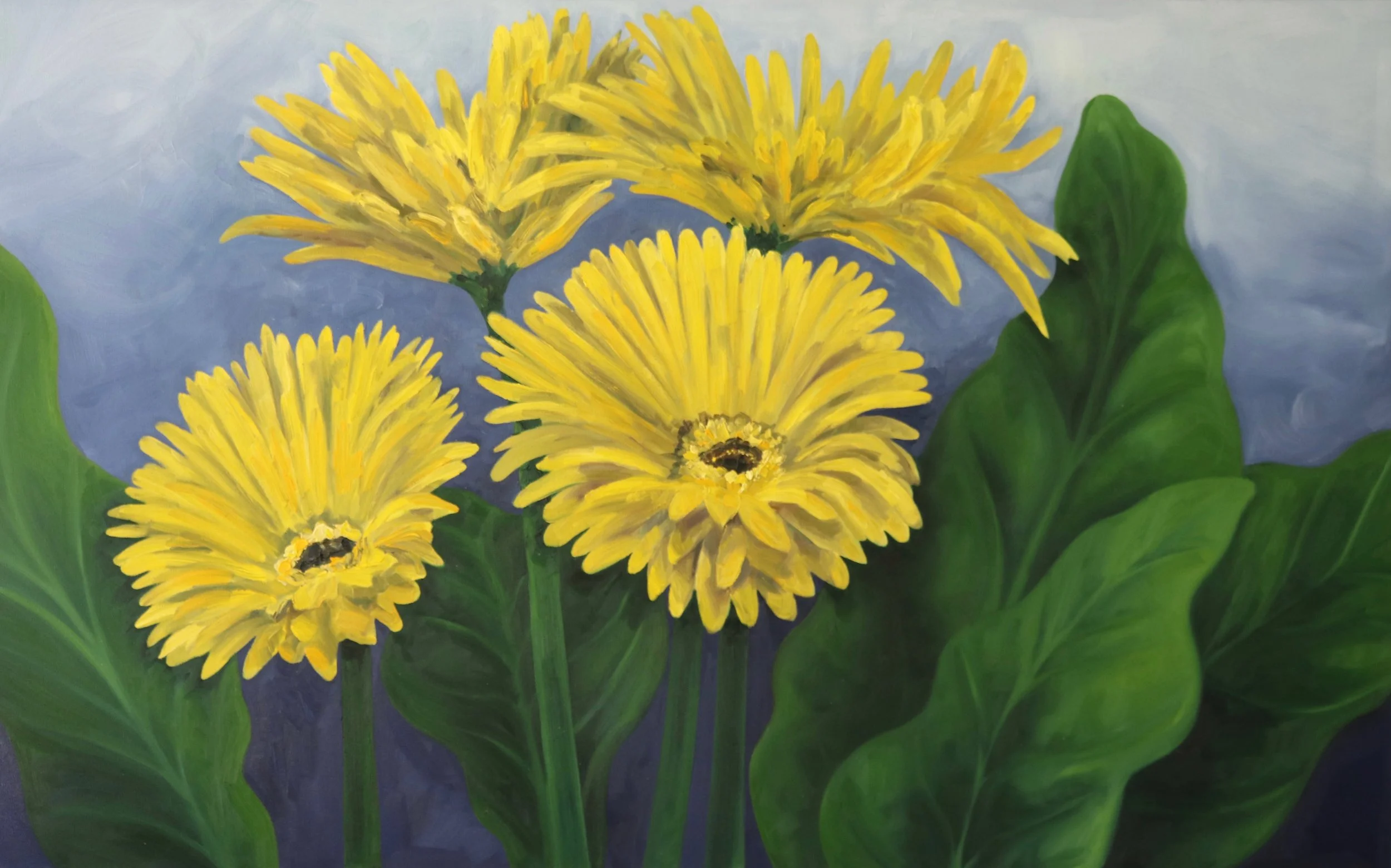 Yellow Daisies on Blue