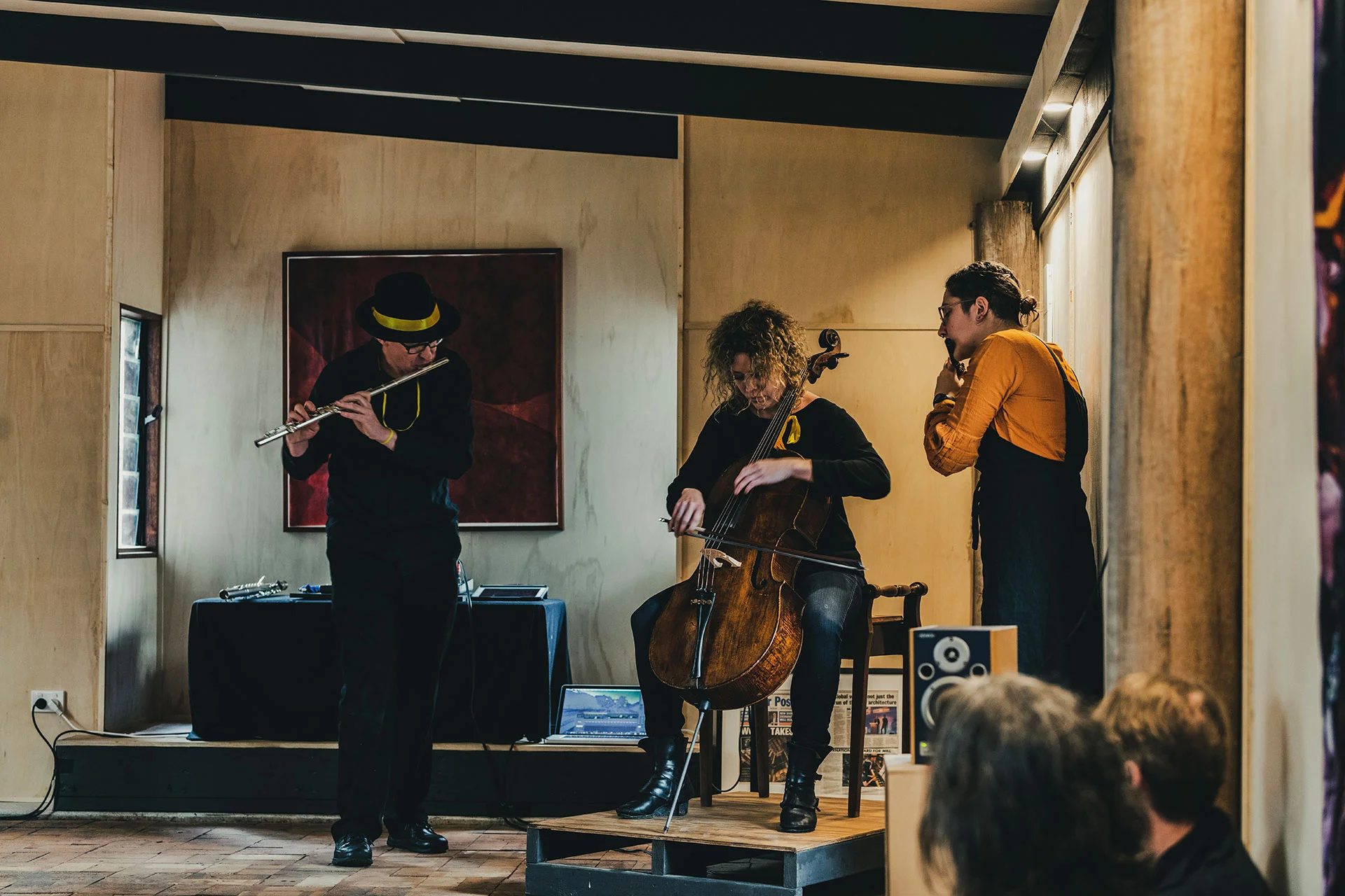 Sunset inside the listening room premiere at Limeburners