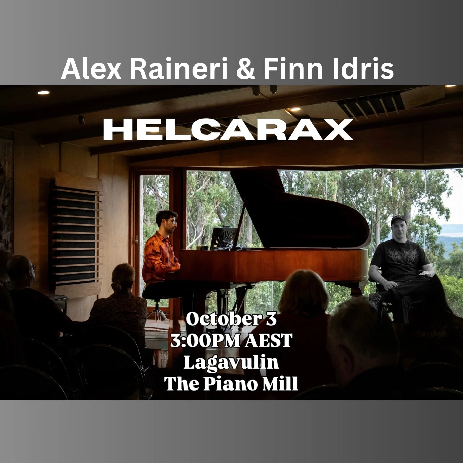 Helcarax is the experimental music duo of Alex Raineri (keyboard) and Finn Idris (violins). Weaving immersive live electronics through their original compositions, Alex and Finn will draw you into a rich tapestry of sound, coming from many inspiratio