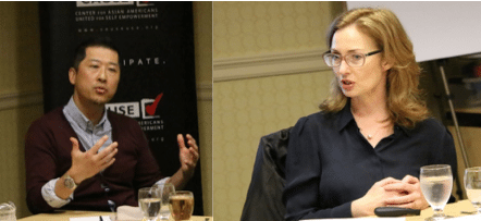 Gene Kim and Sarah Dusseault speaking to the 2017 CAUSE Political Institute